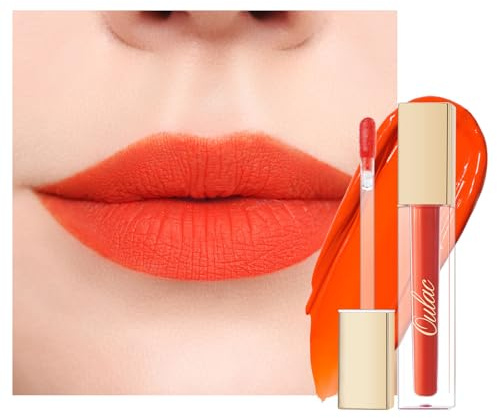 Oulac Matte Liquid Orange Lipstick for Women - High Impact Colour Lip Stain Waterproof & Long Lasting Lip Tint with Vitamin E & Rose Oil, Vegan, Coral Red M07