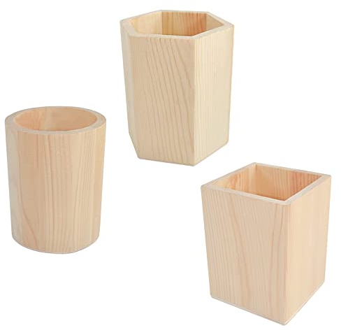Belvanr Holz Stiftebehälter 3 Stücke - Runder und Quadratischer Stifteköcher - Stiftehalter für Aufbewahrung von Stiften