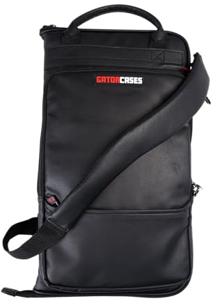 Gator Cases Deluxe Tasche für Drumsticks Schlagzeug Stöcke, für den Transport und zur Befestigung an Trommeln, Kunstleder schwarz (GP-STICKBAG-DLX)