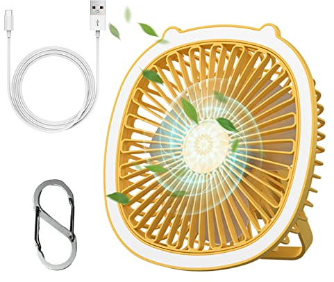 Techstuph USB Ventilator Leise, Camping Ventilator, Drei Windges chwindigkeiten, Mit allmählichem Lichtwechsel Mini-Ventilator für Camping, Schreibtisch, Haus und Büro