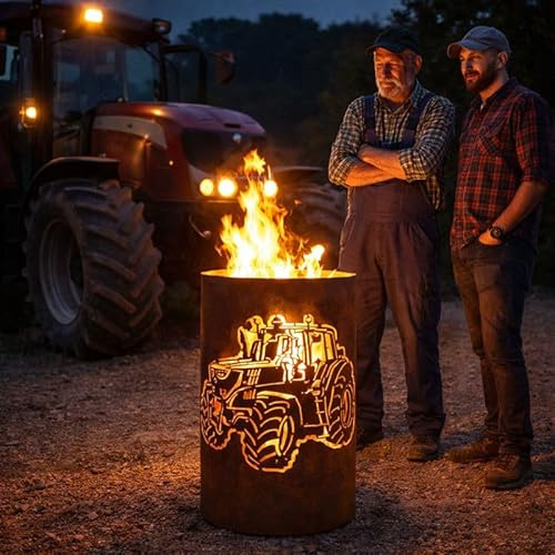 TiKo-Design® Feuertonne Feuerkorb mit Traktor Motiv