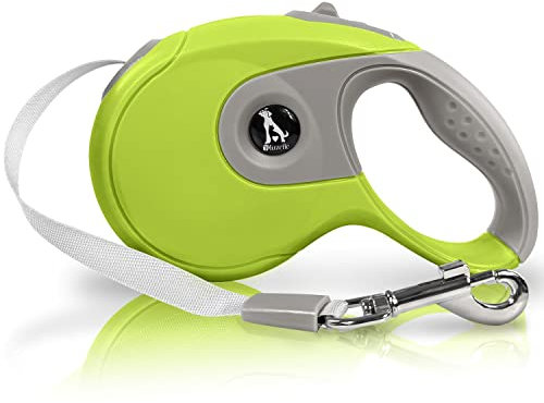 BLUZELLE Hundeleine für Kleine und Große Hunde Ausziehbar, Rollleine 3m/5m/8m mit 360 Grad Karabiner-Haken aus Metall, Ergonomischer Griff, Flexibles Nylon Band, Größe:3 Meter, Farbe:Grün