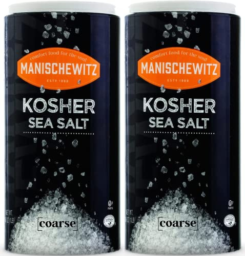 Manischewitz Premium Kosher Salt - Coarse Sea Salt from Pure Mediterranean Sea Salt, 454g (Pack of 2) - Refill for Salt Grinder in Easy Pour Canister - Product of Italy