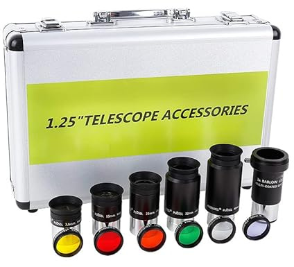 XCCYG 3,2 cm Okular und Filter-Zubehör-Set, 12-teiliges Teleskop-Zubehör-Set, 5 Teleskop-Okulare, 1 3 x Barlow-Linse und 6 farbige Filter und Aufbewahrungskoffer