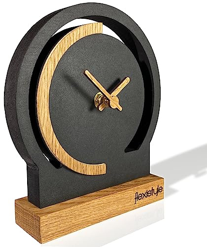 FLEXISTYLE Modern standuhr tischuhr klein aus Holz Eiche Wohnzimmer Badezimmer Uhr Holz tischuhren holzuhr Tisch Uhr tischuhr modern standuhr Clock schwarz