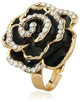 IMINI Anello a forma di rosa in zirconia cubica per donne e ragazze - Cristallo diamantato 3D in smalto - Regolabile - Comodo - Stile vintage ed elegante - Idea regalo per anniversario, Adjustable