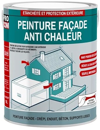 Peinture façade anti chaleur, peinture blanche réflective, rafraîchit l'air intérieur - Technologie cool roof PROCOM 2.5 litres