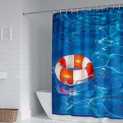 Whoiy Duschvorhang 120X180 Schwer, Duschvorhang Eckbadewanne Polyester Bath Curtains Schwimmbad und Schwimmring Blau Orange für Outdoor Hotel