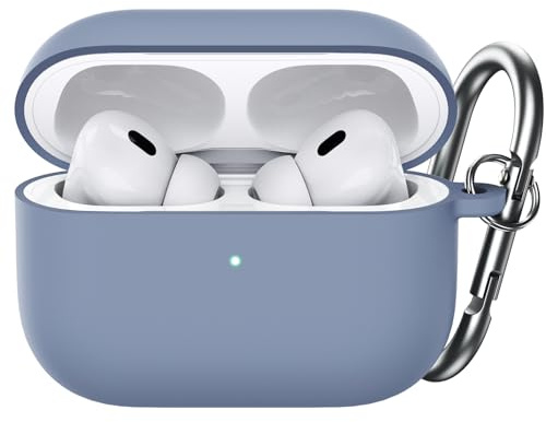 JETech Silikon Hülle für AirPods Pro 2/1 mit Schlüsselanhänger, Alaska Blau | Für AirPods Pro (2./1. Generation 2023/2022/2019), Hard-PC Innenleben, Stoßschutz, Front-LED Sichtbar