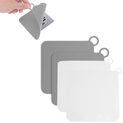 YQBFTC Silikon Wannenstopfen, 4 Stück 15*15CM Dusche Silikon-Bodenablaufmatte, Universal Anti-Geruchs Abflussabdeckung Desodorierung Badewannenstöpsel Stöpsel für Bad, WC, Küche(2 Grau+2 Transparent)