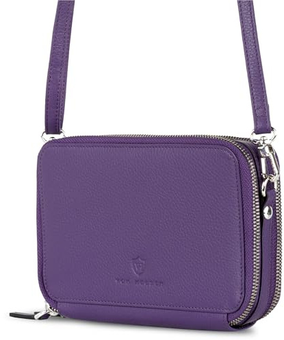 VON HEESEN Leder Geldbörse mit RFID-Blocker - Portemonnaie für Damen & Herren aus echtem Leder - Wallet mit Münzfach - Geldbeutel mit abnehmbarem Schultergurt für Frauen und Männer in Violet