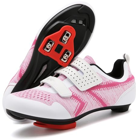 SDEQA Fahrradschuhe für Herren Damen Rennrad Radschuhe Atmungsaktive Radsportschuhe Kompatibe Look SPD SPD-SL Delta Lock Pedal Reitschuhe,Rosa,36 EU