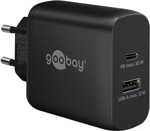 Goobay 65411 Dual Ladegerät 45W / USB-C & USB-A Schnellladegerät Power Delivery/Ladenetzteil mit 2 USB Anschlüssen/Charger für Handy, iPad, Tablet etc.