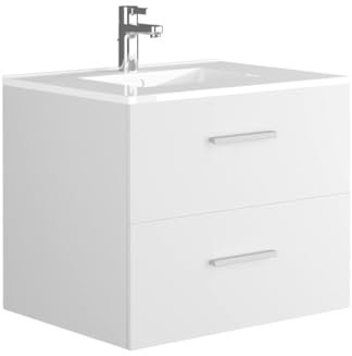 Vente-unique-Mobile per bagno sospeso con lavabo singolo 60 cm Bianco - KAYLA