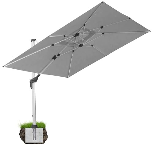 anndora Aluminium Ampelschirm 300 x 300 cm mit Kurbelsystem - Drehbar, Neigbar, Kippbar - Marktschirm, Gartenschirm - Farbe Silber Grau mit Bodenanker