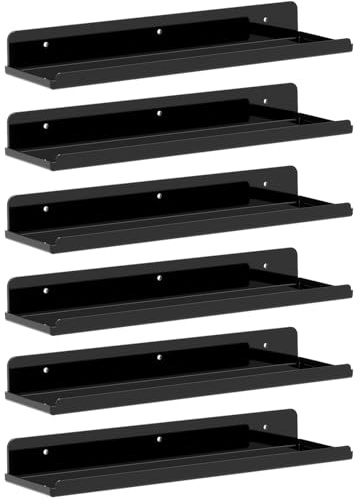 Lifewit 6 Pack Kunststoff Wandregal, 35,5cm Schweberegal Wand trag. 6kg | Hängeregal für Kinderzimmer Schlafzimmer Wohnzimmer Bad Küche, Regal Wall Shelf Regalbrett Bilderleiste Bücherregal, Schwarz