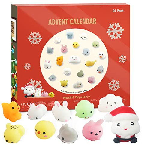 sudatong Adventskalender 2025 für Kinder mit 24 Mochi Squishy, Weihnachts Countdown Kalender mit 24 Überraschungen, Christmas Geschenk für Mädchen & Jungen (24 Stück)