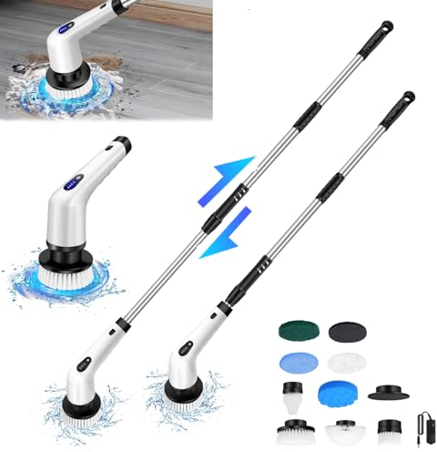 10 in 1 Electric Spin Scrubber, Cordless Handheld Grout Shower Cleaner, Electric Cleaning Brush with Adjustable Rotating Brush Heads, 10 Replaceable Cleaning Brush Heads for Tile, Kitchen, Floor