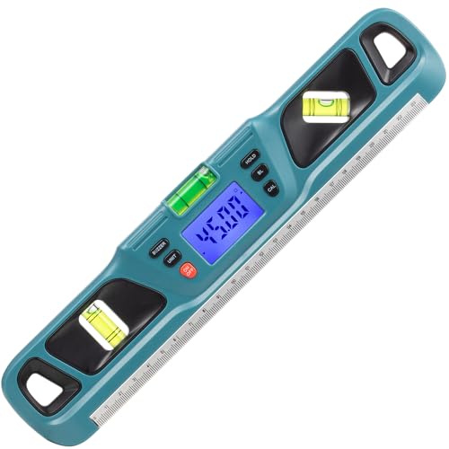 Hardys Digital Spirit Level, Angle Finder and Inclinometer - 0-360° Digital Angle Gauge, Magnetic Torpedo Level with Backlit Smart LCD - Precision 3 Bubble Tool - 285x59x19mm, Blue