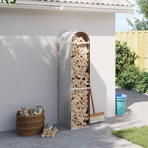 Vopese Log Holder Light Grey 40x45x170 cm Galvanised Steel, Firewood Log Rack, Firewood Storage Rack Shelf, Log Store Holder for Outdoor or Indoor Wood Stand