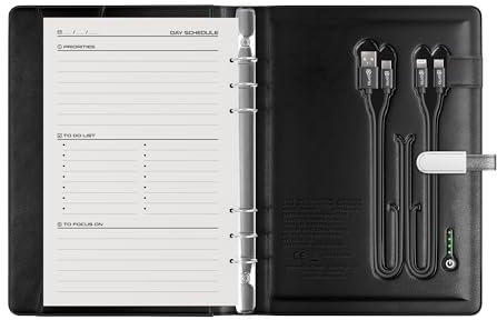 Prio 5-in-1 Multifunktions-Notizbuch - All-in-One Business-Lösung – mit Kalender, Powerbank & kabelloser Ladefunktion, 3-in-1-Ladekabel & USB-Stick