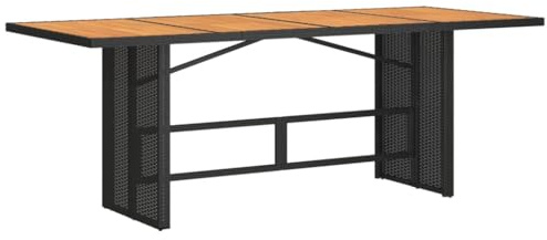 vidaXL Gartentisch, Terrassentisch mit Holzplatte Stahlrahmen, Esstisch für Garten Terrasse, Gartenmöbel Tisch, Schwarz 190x80x75cm Poly Rattan