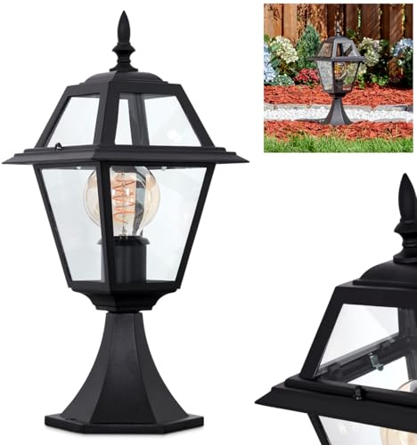 HOFSTEIN Sockelleuchte Fornelos, Sockellampe aus Metall/Glas in Schwarz/Klar, Wegeleuchte im Vintage/Antik/Landhaus-Design für Garten/Außenbereich/Terrasse/Hof, Höhe 44,5 cm, E27, IP44