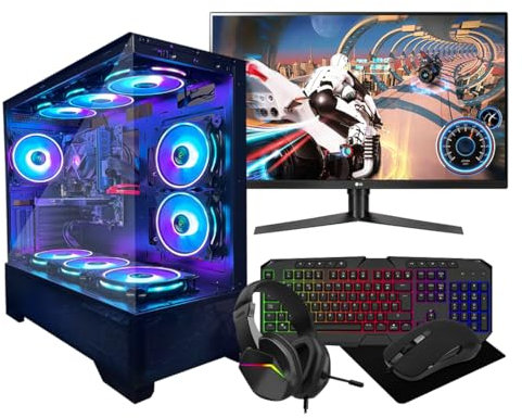 Gaming PC Bundle • Intel Core i7 • RTX 3050 6GB Graphics Card • 16GB RAM • 256GB SSD + 1TB HDD • WiFi • Windows 11 • 500W 80+ PSU • Black 9 Fan RGB Gaming Case • 22” Monitor Bundle