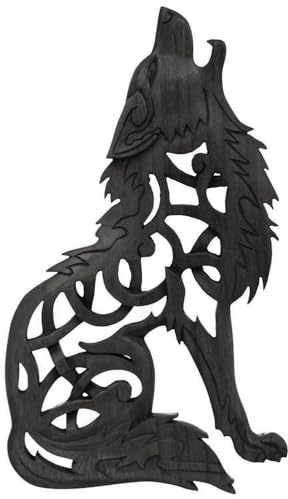 Windalf Wolf Holzbild FENRIS 35 cm Vikings Wandrelief Schwarz Handarbeit Holz (schwarz (rechts schauend))