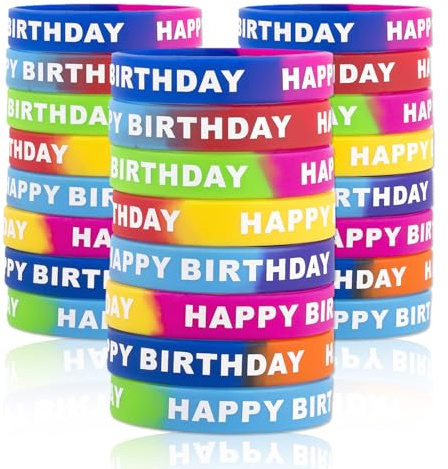 Braccialetti colorati in silicone Happy Birthday - Braccialetti elastici in gomma per celebrazioni, eventi e abbigliamento decorativo