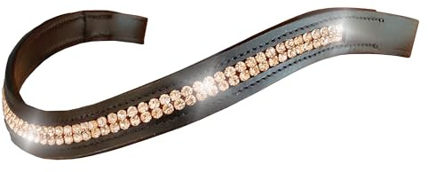 Hunters Saddlery Gebogene Leder-Stirnbänder für englische Pferde, Zaumzeug, glitzernde Strasssteine, Schwarz, voll