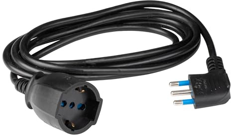 POLY POOL | PP2625.1 - Prolunga elettrica da 250 V, 10 metri, con presa 16A salvaspazio e presa Schuko 10A/16A 2P+T Pluristandard (Italiano/Tedesco) Nero