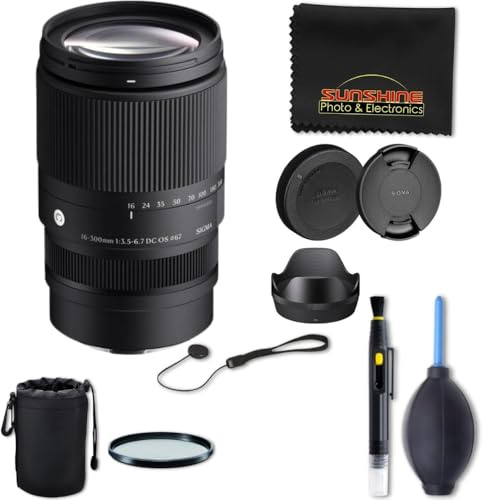 Sigma 16-300mm f3.5-6.7 DC OS Contemporary Lens for Sony E with Sunshine Photo Advanced Bundle - 4 Years Manufacturer Warranty