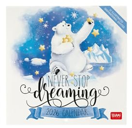 Legami Väggkalender 2026, Aphorisms, liten väggkalender, 12 månader och årsplanerare, 6 språk, utrymme för anteckningar, stjärntecken, internationella helgdagar, 18 x 18 cm
