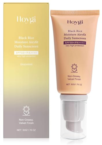 Black Rice Moisture Airyfit Daily Sunscreen SPF 50, Creme Solaire Visage SPF 50, Moisturising Sun Protection Cream, Résistant à L'eau, Respirant, Convient à Tous les Types de Peau
