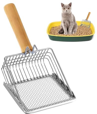 Katzenstreuschaufel,Metall KOT Schaufel Sieb - Leicht Zu Reinigende Rostfreie Stahl Schippe Mit Holzgriff Für Innenbereich