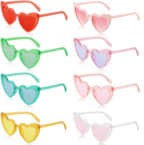 Zosenyer Herzbrille 8er Set, Herz Sonnenbrille Damen, Partybrillen für Events, Party Brille als Sonnenbrille Herzform in Pink, Rosé, Hellrosa, Lila, Rot, Blau, Grün, Gelb