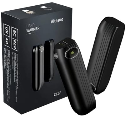 Aitesuo Handwärmer wiederaufladbar 2Pack, 2500 mAh, tragbar, elektrisch, für Taschenhandschuhe, 3 Wärmestufen, geteilter USB-Taschenheizer für Outdoor-Sport, Camping, für Männer und Frauen