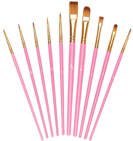 OSDUE 10 Stück Pinsel Set, Nylon Künstlerpinsel Hochwertige Premium Acrylfarben Pinselset für Aquarell Ölgemälde Malerei Ölfarben Brush Set für Anfänge Künstler, Rosa