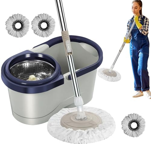 Fregona Giratoria con Kit De Duradero | Mopa Rotatoria 360° Que Ahorra Esfuerzo | Limpiador De Suelos Multifuncional para Hogar | para Limpieza En Húmedo O Seco De Madera, Baldosas Y Laminado