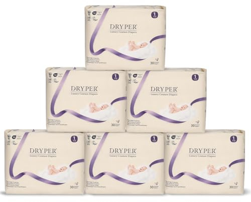 Couches écologiques pour nouveau-nés DRYPER taille 1 (3-5 kg), ultra-fines et douces, hypoallergéniques pour peaux sensibles, indicateur d'humidité, 180 couches haut de gamme jour et nuit