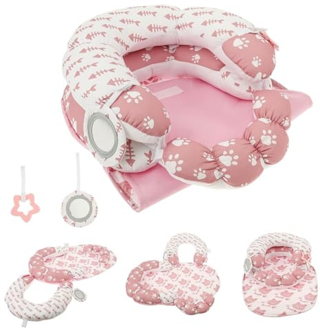 Yuemeuy Alfombra para Tiempo en la Barriga y Cojín de Apoyo para Sentarse - Asiento de Suelo para Bebés con Soporte Desmontable Anti Reflujo,Juego Sensorial de Aprendizaje Temprano para Dormitorio y