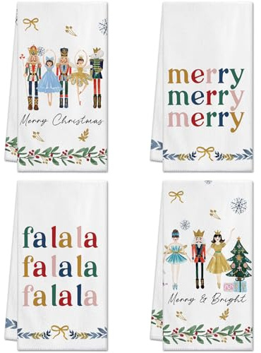 Artscope Lot de 2 Noël Torchons de Cuisine 45 x 66cm Torchon de Vaisselle Décoration Hivernale Cuisine Casse-Noisette Deco Serviettes