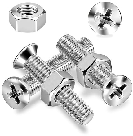 Ezitruz Viti a Testa Piatta in Acciaio Inossidabile M6x30 mm, 30 Pezzi Viti a Testa Svasata e Dadi Croce Bullone Filettatura Completa per la Riparazione della Sedia