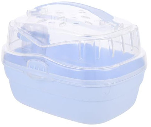 Lurrose Jaula Transpirable para Hámster Transportín Portátil de Plástico Tamaño Pequeño Color Azul Crema para Viaje y Transporte de Mascotas Pequeñas como Erizos y Conejillos de Indias