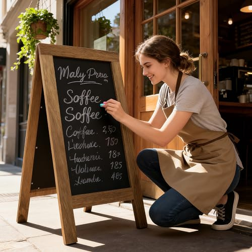 Double Sided Wooden Replaceable Chalkboard, A Board Pavement Sign A Frame Chalkboard Signs Board Magnetic with 4 Writing Board, Adjustable Angle, Non-Slip Feet,Chalkboards Signs Sandwich Blackboard