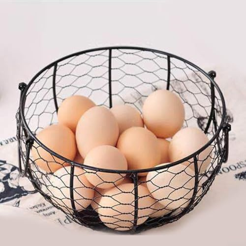 Besttoolifes Cesto portaoggetti per uova di gallina, in ferro, per cucina, snack e frutta, colore nero