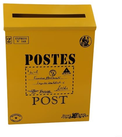 Bebykilemi Boîte aux lettres vintage en métal avec design rustique pour décoration d'intérieur et accessoires de photographie, boîte aux lettres murale d'extérieur en plusieurs couleurs (jaune)
