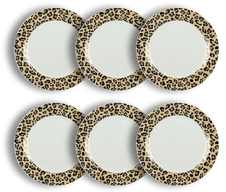 NOVASTYL - Lot 6 assiettes plates léopard 26.5cm en porcelaine beige - 2614955