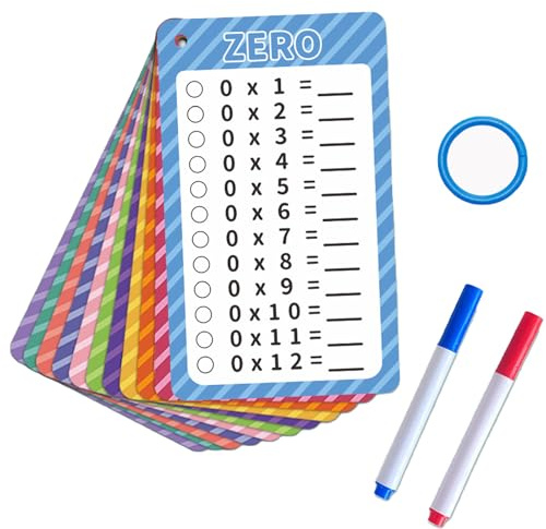 13Pcs Times Tables Multiplication Flash Cards Double-Sided Reusable Math Learning Cards with 2 Dry Erase Markers & 1 Detachable Ring 1st-3rd Grade Ideal for Classroom & Homeschool Education